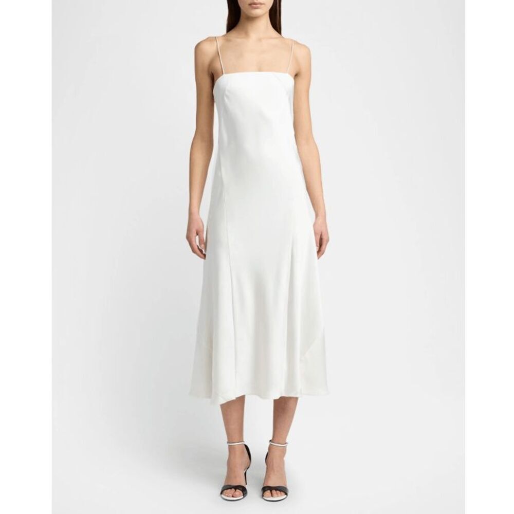 NWT GEORGIO ARMANI AUTHENTICATED Double Sided Silk Satin White Midi Dress Sz 8
